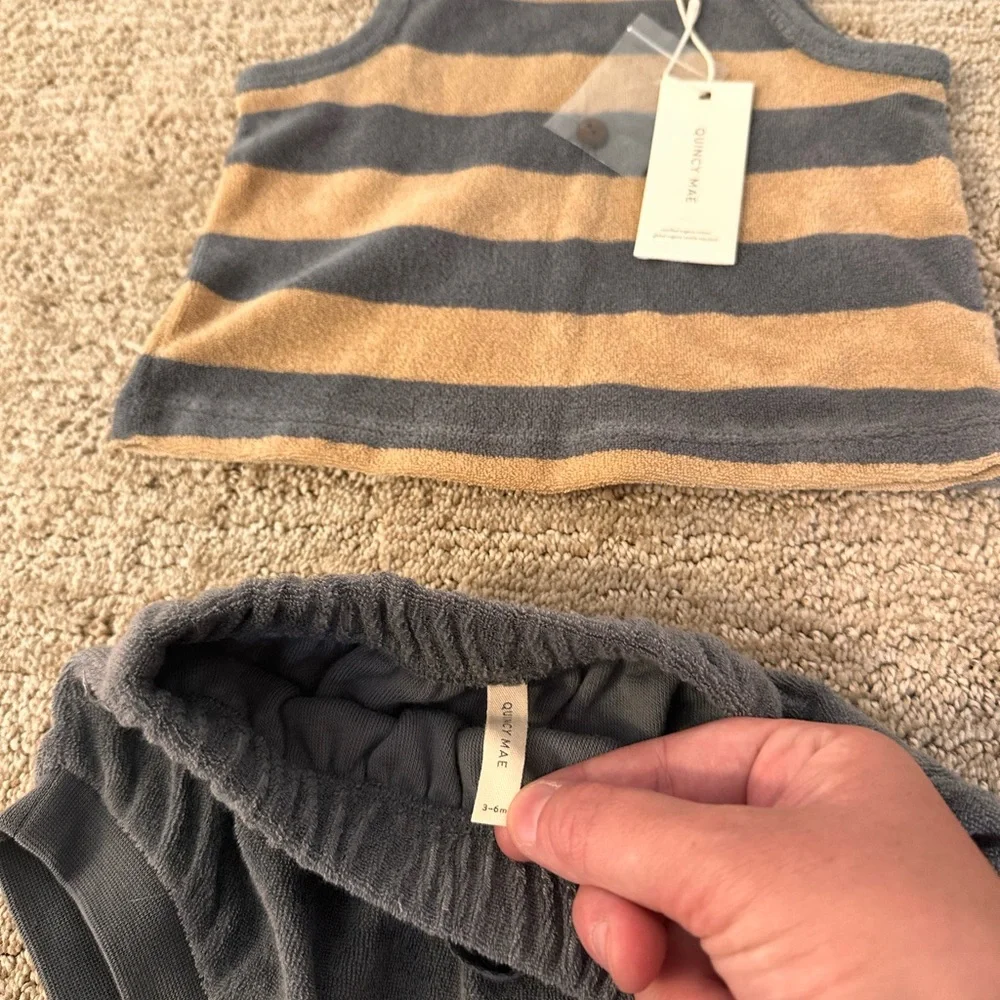 Quincey Mae Organic Cotton Terry Cloth Striped Tank Top + Bloomer | Grey blue - Picture 5 of 8